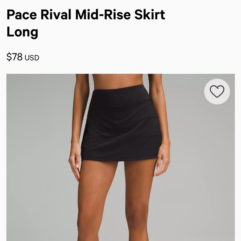 Lululemon Pace Rival Mid-Rise Skirt Black Size 6